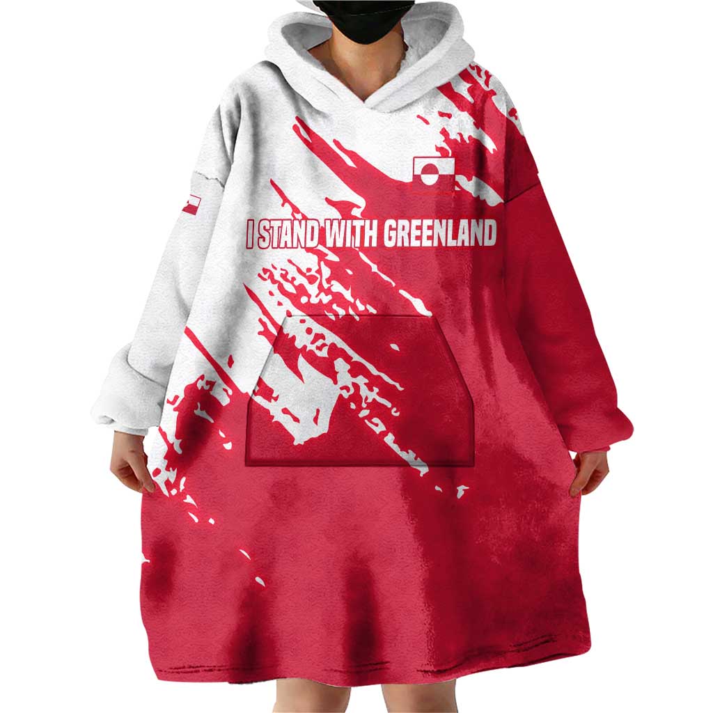 I Stand With Greenland Polar Bear Wearable Blanket Hoodie with Splattered Flag Pattern