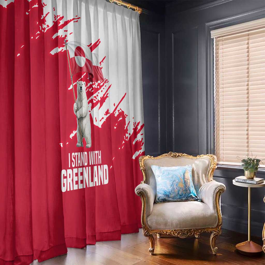 I Stand With Greenland Polar Bear Window Curtain with Splattered Flag Pattern