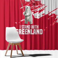 I Stand With Greenland Polar Bear Window Curtain with Splattered Flag Pattern