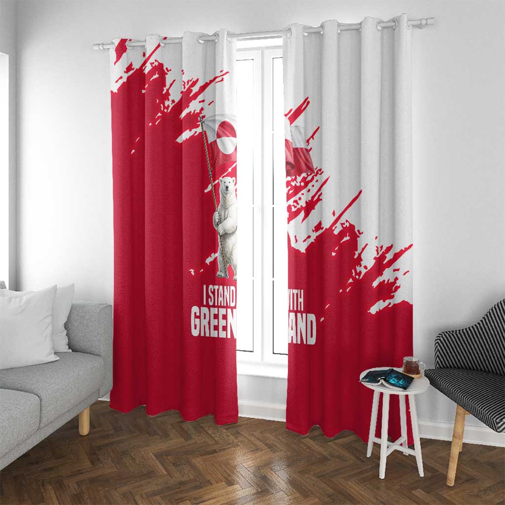 I Stand With Greenland Polar Bear Window Curtain with Splattered Flag Pattern