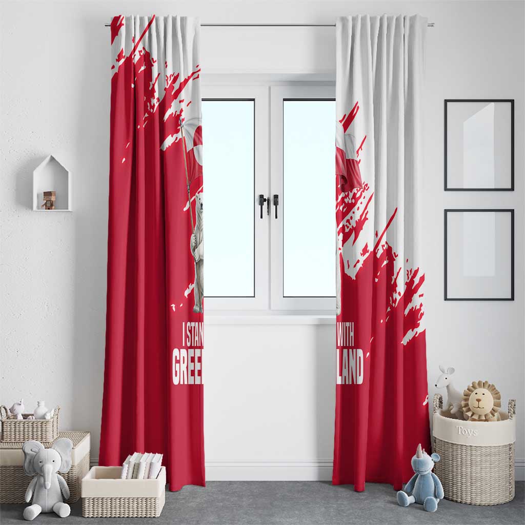 I Stand With Greenland Polar Bear Window Curtain with Splattered Flag Pattern