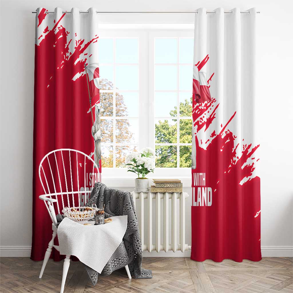 I Stand With Greenland Polar Bear Window Curtain with Splattered Flag Pattern