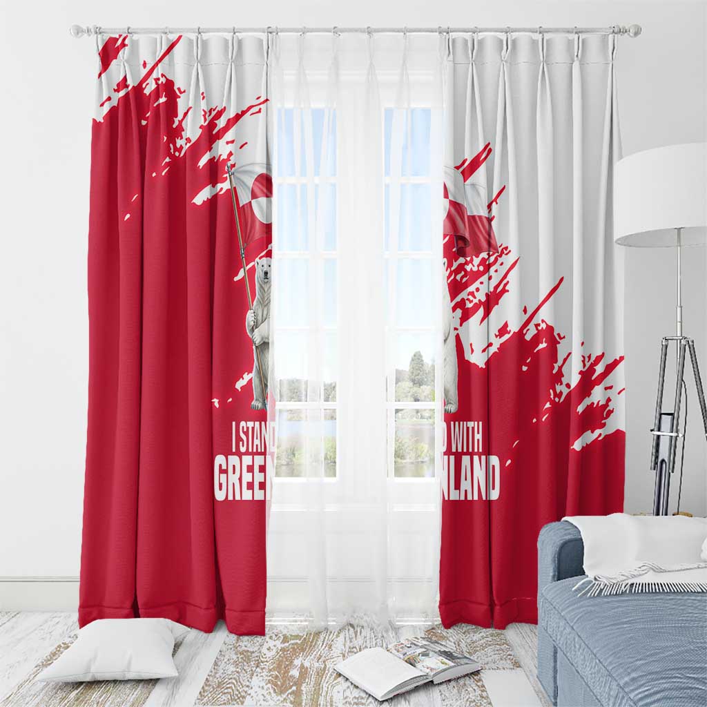 I Stand With Greenland Polar Bear Window Curtain with Splattered Flag Pattern