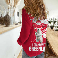 I Stand With Greenland Polar Bear Women Casual Shirt with Splattered Flag Pattern
