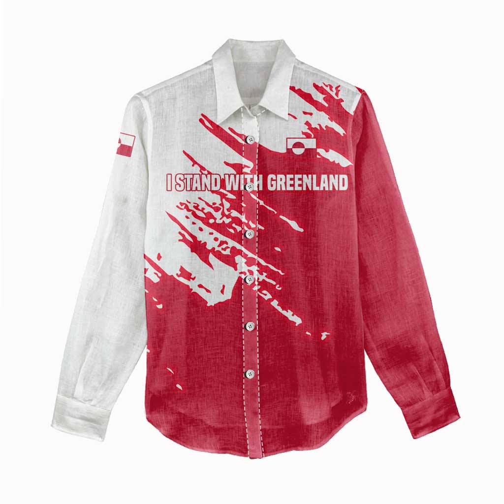I Stand With Greenland Polar Bear Women Casual Shirt with Splattered Flag Pattern
