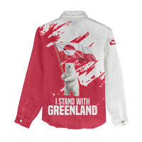 I Stand With Greenland Polar Bear Women Casual Shirt with Splattered Flag Pattern