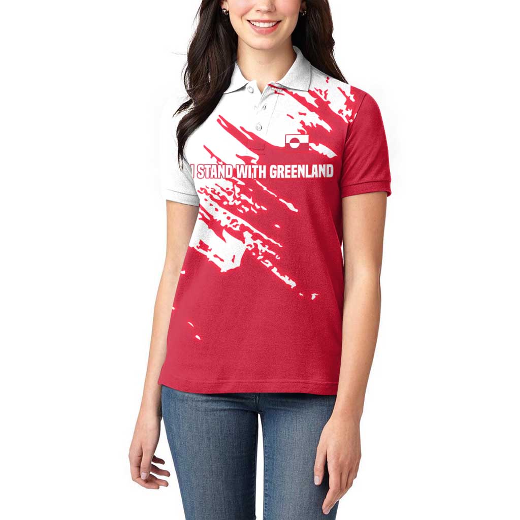 I Stand With Greenland Polar Bear Women Polo Shirt with Splattered Flag Pattern