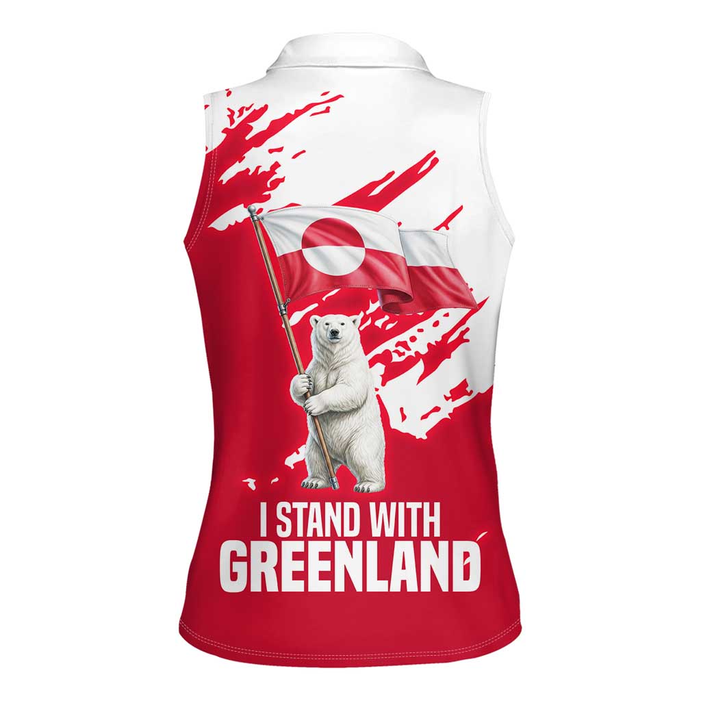 I Stand With Greenland Polar Bear Women Sleeveless Polo Shirt with Splattered Flag Pattern