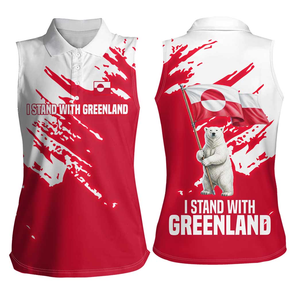 I Stand With Greenland Polar Bear Women Sleeveless Polo Shirt with Splattered Flag Pattern