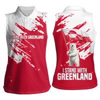 I Stand With Greenland Polar Bear Women Sleeveless Polo Shirt with Splattered Flag Pattern