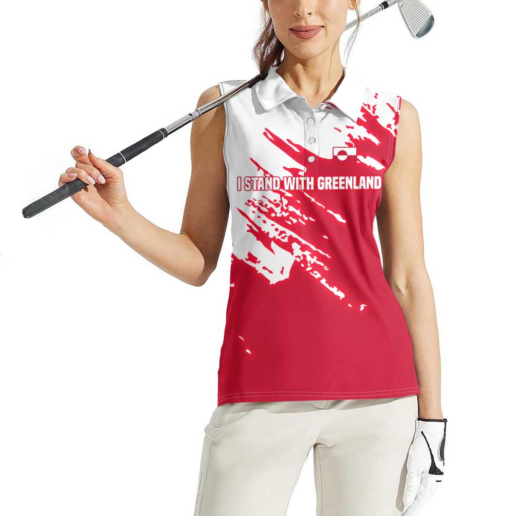 I Stand With Greenland Polar Bear Women Sleeveless Polo Shirt with Splattered Flag Pattern
