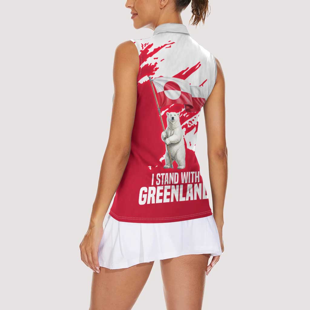 I Stand With Greenland Polar Bear Women Sleeveless Polo Shirt with Splattered Flag Pattern