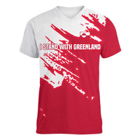I Stand With Greenland Polar Bear Women V-Neck T-Shirt with Splattered Flag Pattern