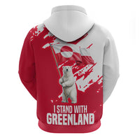 I Stand With Greenland Polar Bear Zip Hoodie with Splattered Flag Pattern