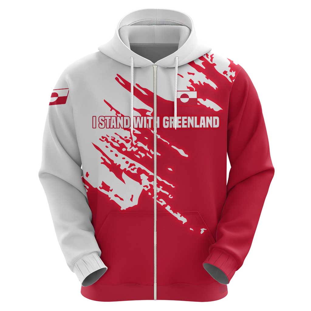 I Stand With Greenland Polar Bear Zip Hoodie with Splattered Flag Pattern