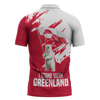 I Stand With Greenland Polar Bear Zipper Polo Shirt with Splattered Flag Pattern