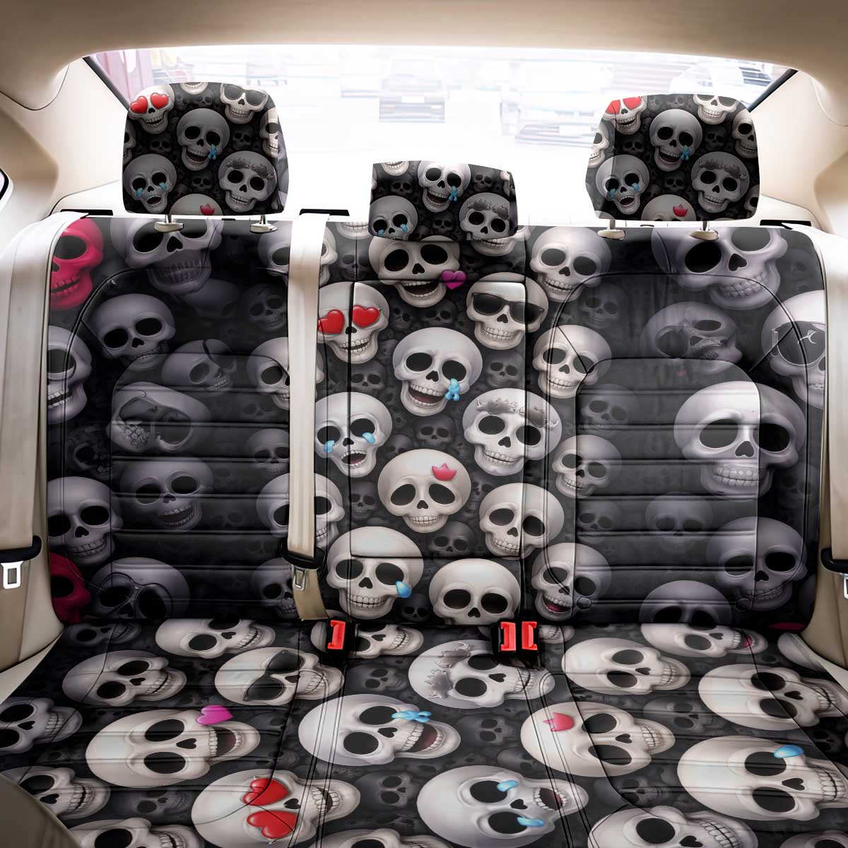 Emoji Skulls Back Car Seat Cover Moodboard of the Dead