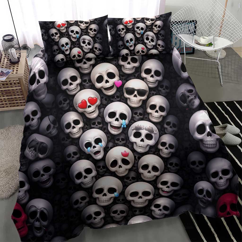 Emoji Skulls Bedding Set Moodboard of the Dead
