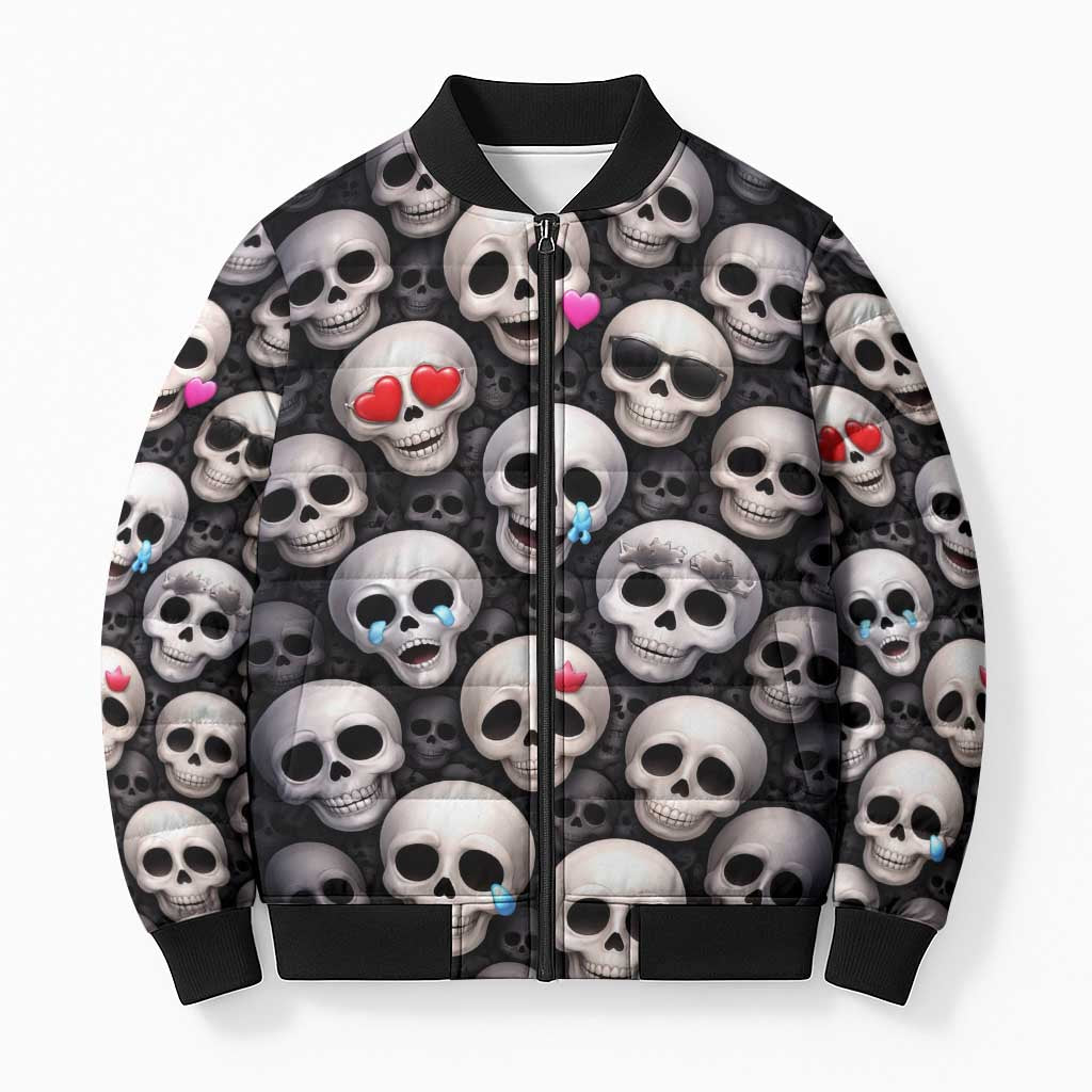 Emoji Skulls Bomber Puffer Jacket Moodboard of the Dead