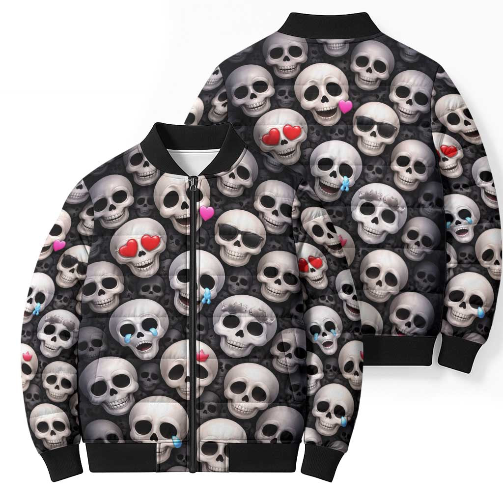 Emoji Skulls Bomber Puffer Jacket Moodboard of the Dead