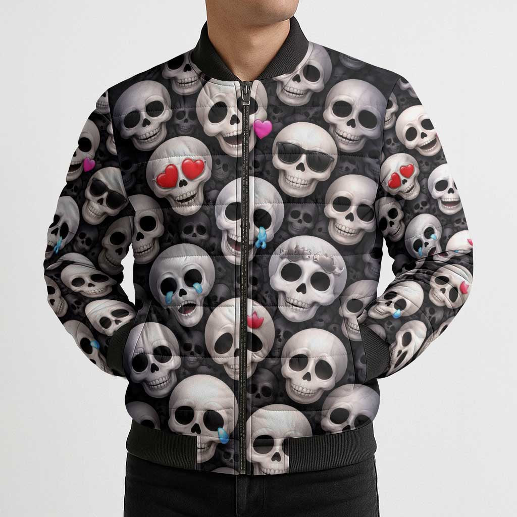 Emoji Skulls Bomber Puffer Jacket Moodboard of the Dead