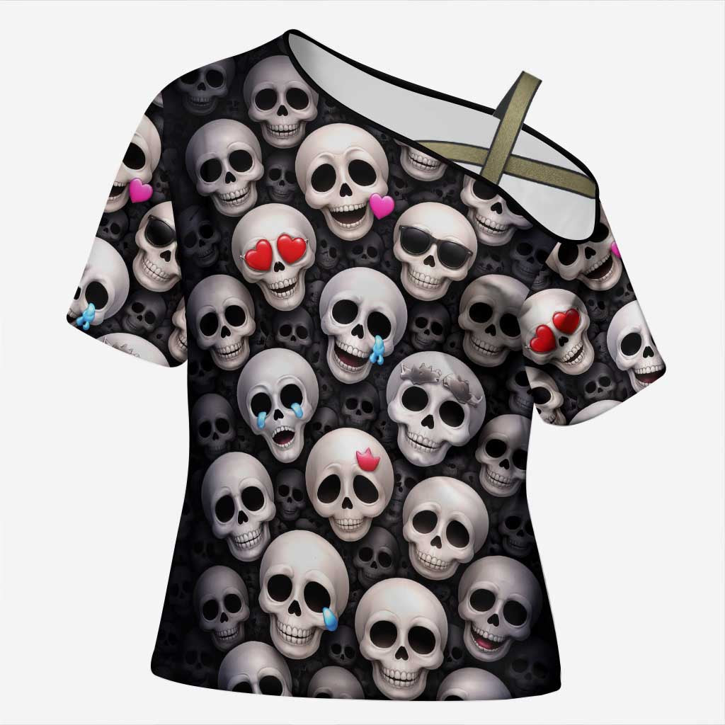 Emoji Skulls Cross Shoulder Shirt Moodboard of the Dead