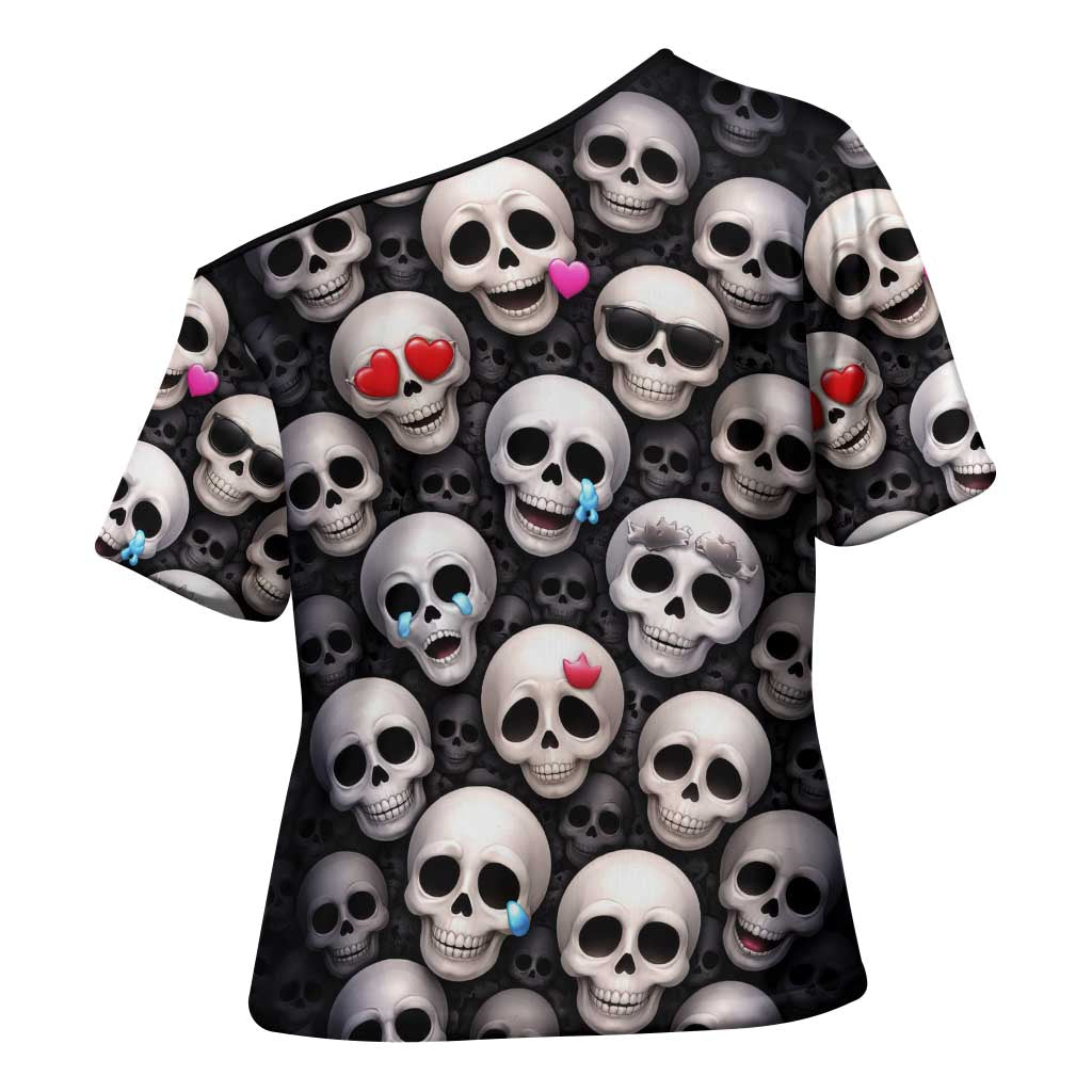Emoji Skulls Cross Shoulder Shirt Moodboard of the Dead