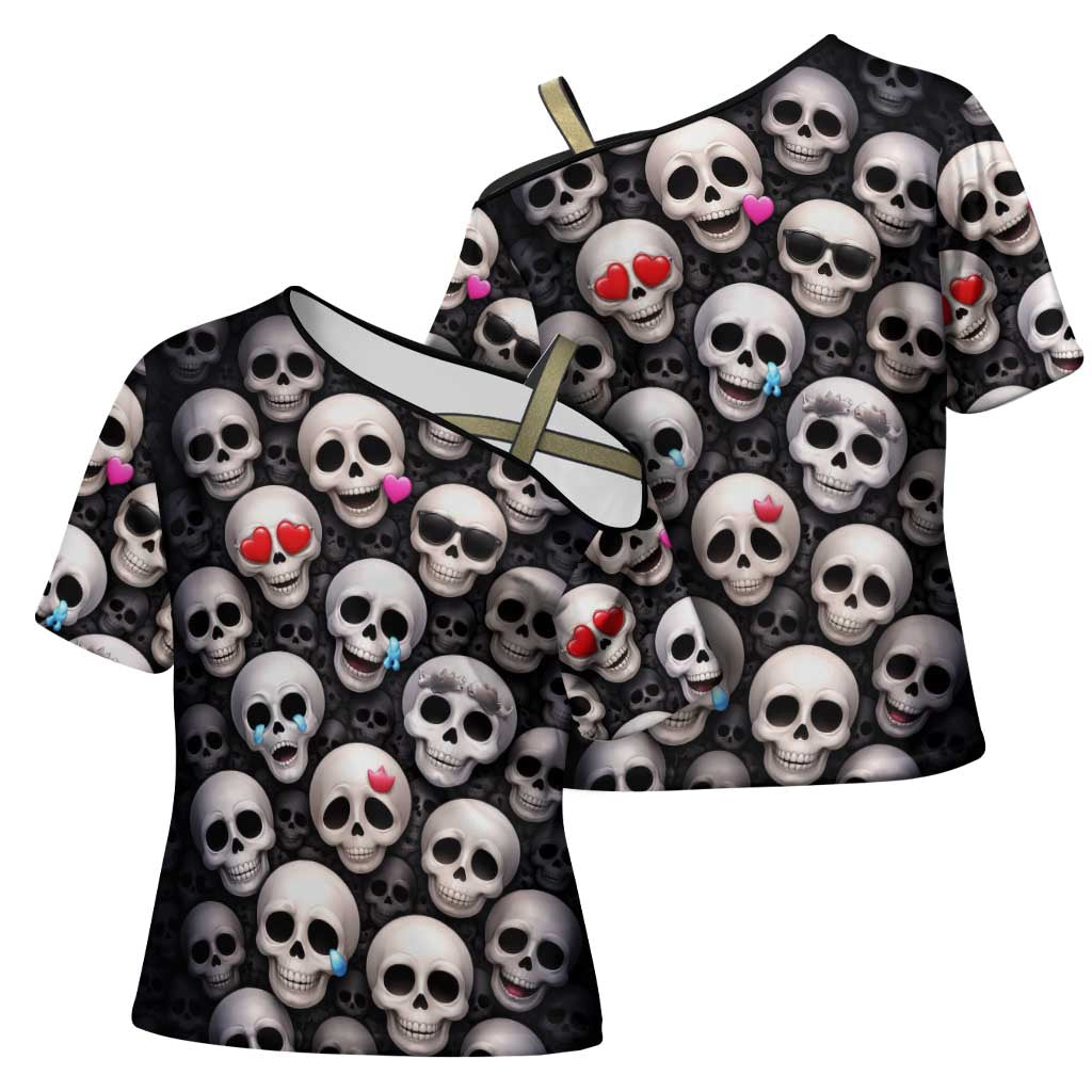 Emoji Skulls Cross Shoulder Shirt Moodboard of the Dead