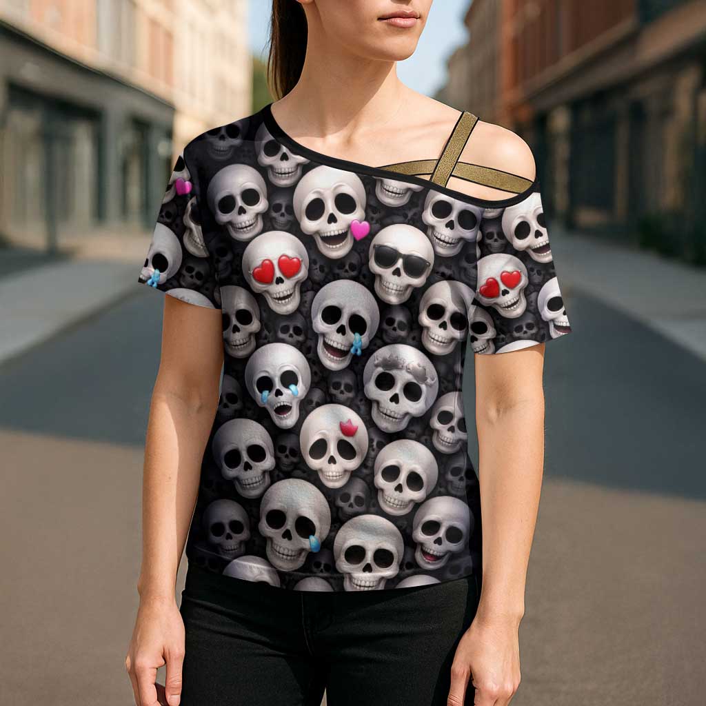 Emoji Skulls Cross Shoulder Shirt Moodboard of the Dead