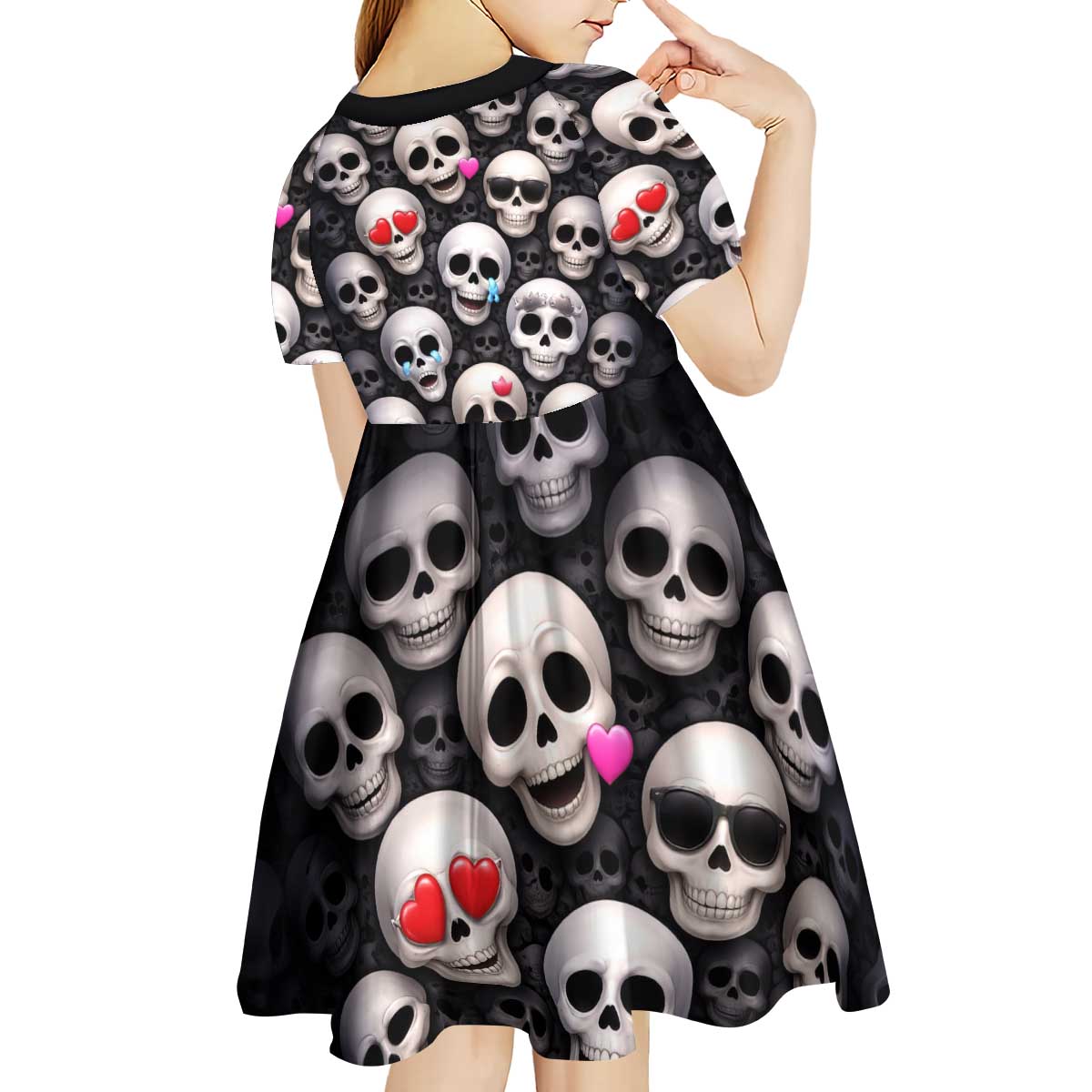 Emoji Skulls Kid Short Sleeve Dress Moodboard of the Dead