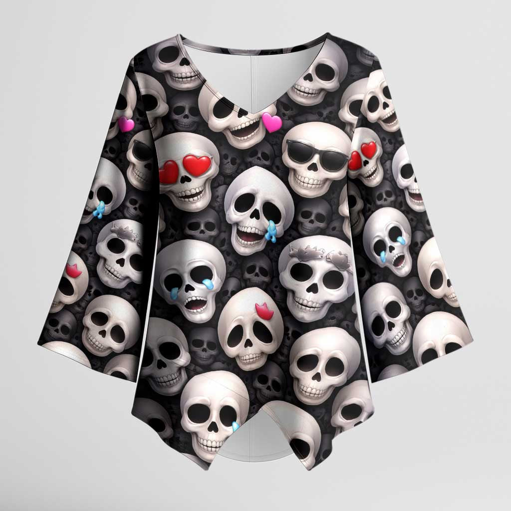 Emoji Skulls Kimono Sleeve Blouse Moodboard of the Dead
