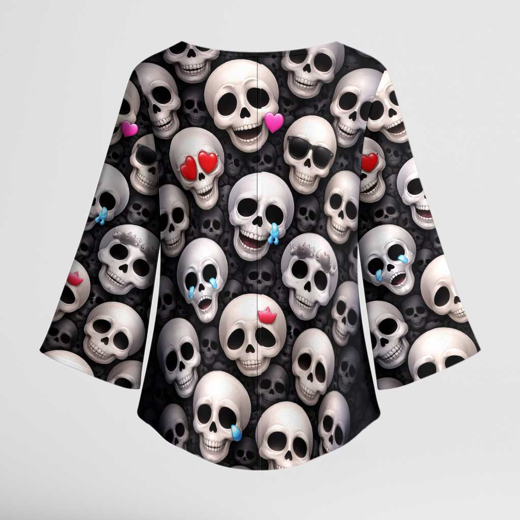 Emoji Skulls Kimono Sleeve Blouse Moodboard of the Dead