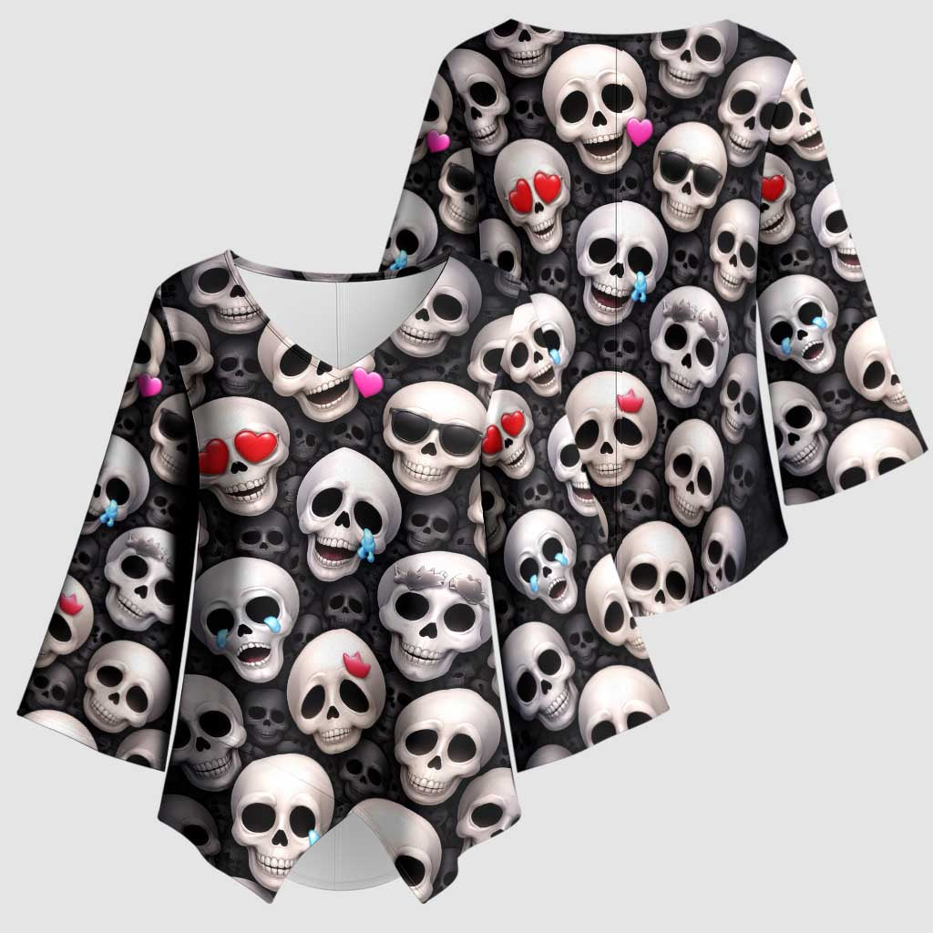 Emoji Skulls Kimono Sleeve Blouse Moodboard of the Dead
