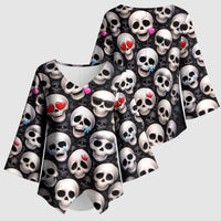 Emoji Skulls Kimono Sleeve Blouse Moodboard of the Dead
