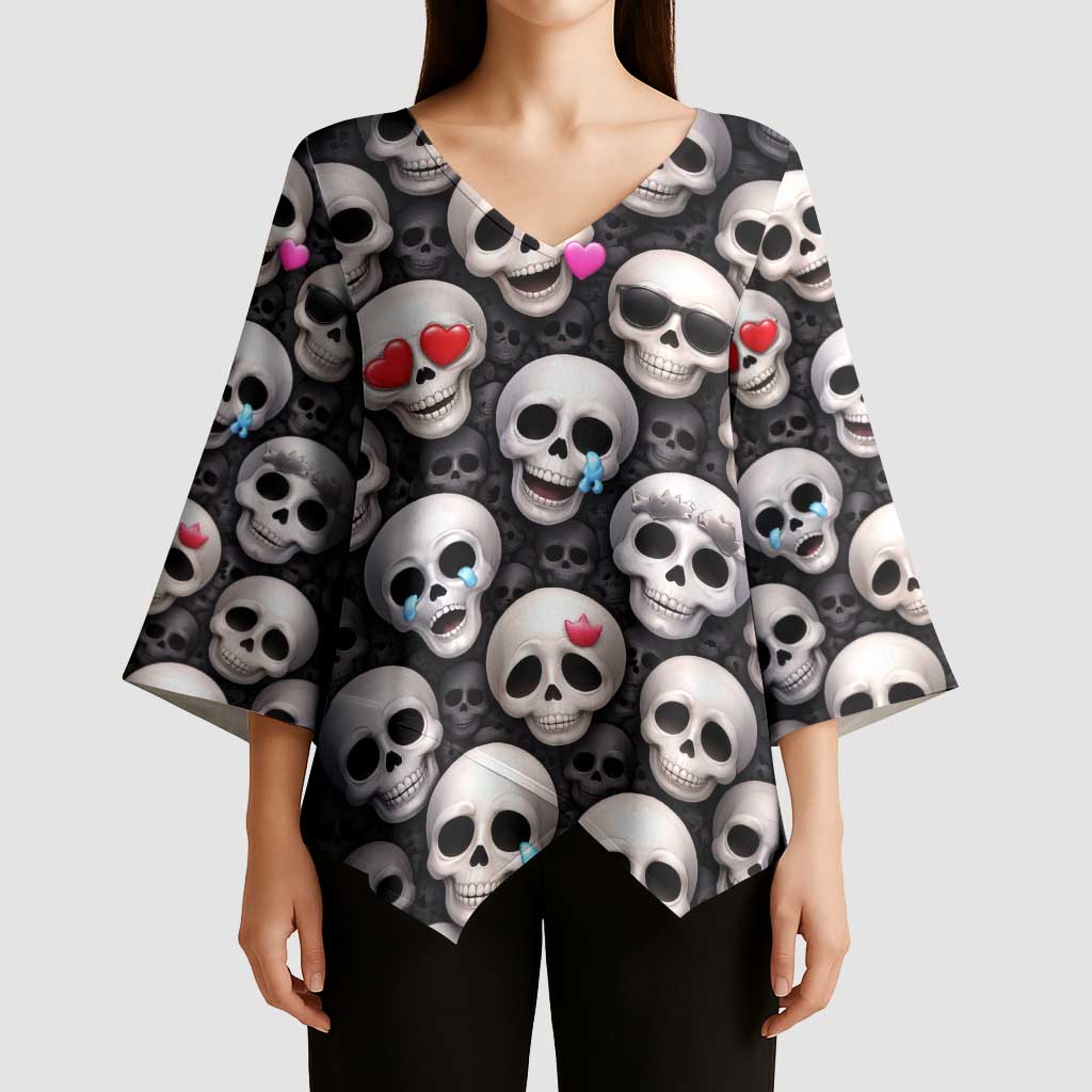 Emoji Skulls Kimono Sleeve Blouse Moodboard of the Dead