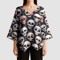 Emoji Skulls Kimono Sleeve Blouse Moodboard of the Dead