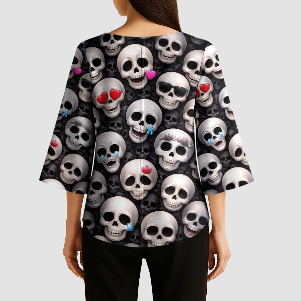 Emoji Skulls Kimono Sleeve Blouse Moodboard of the Dead