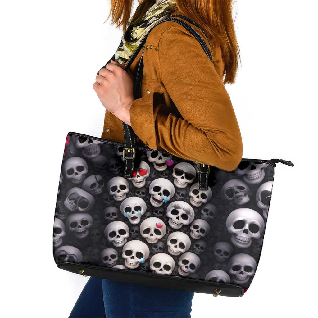 Emoji Skulls Leather Tote Bag Moodboard of the Dead