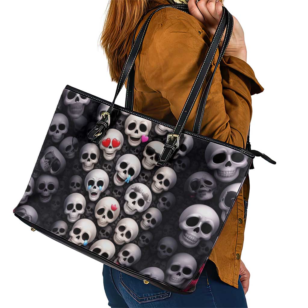 Emoji Skulls Leather Tote Bag Moodboard of the Dead