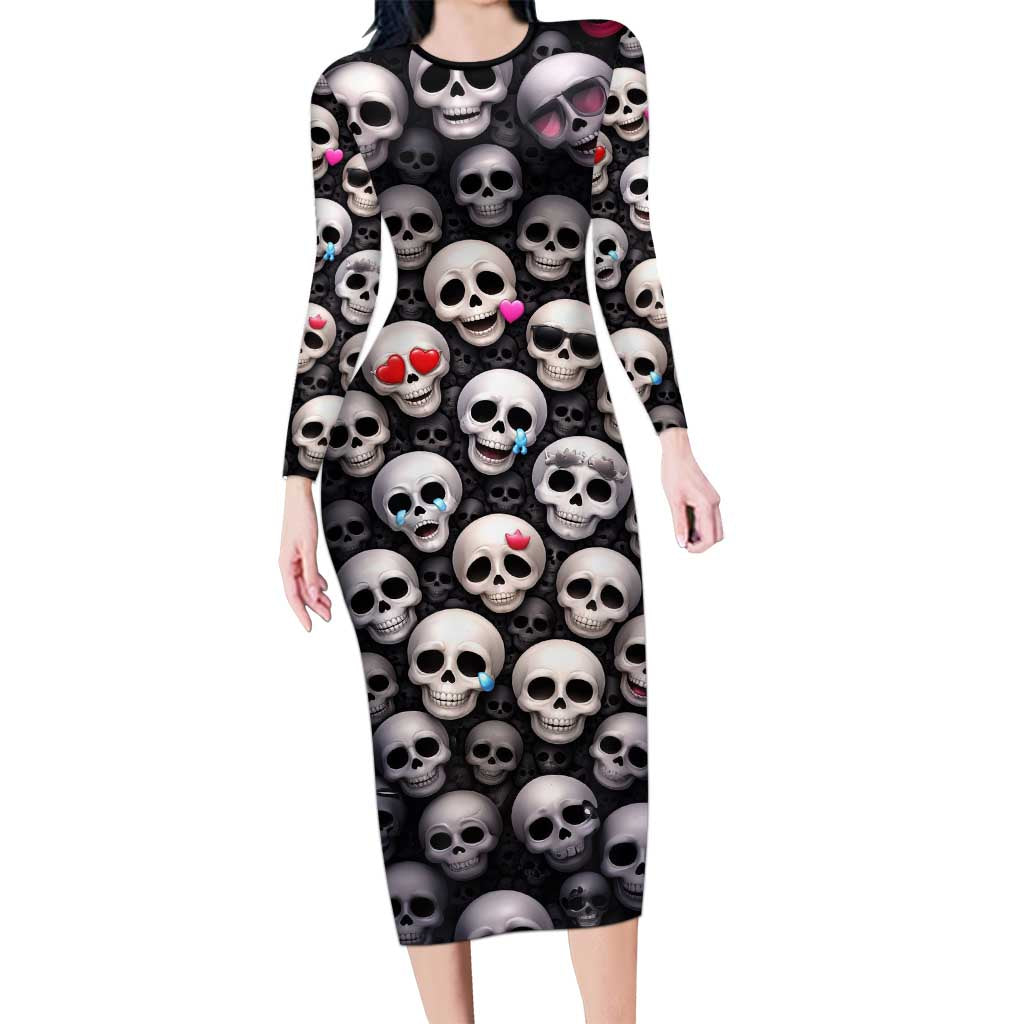 Emoji Skulls Long Sleeve Bodycon Dress Moodboard of the Dead