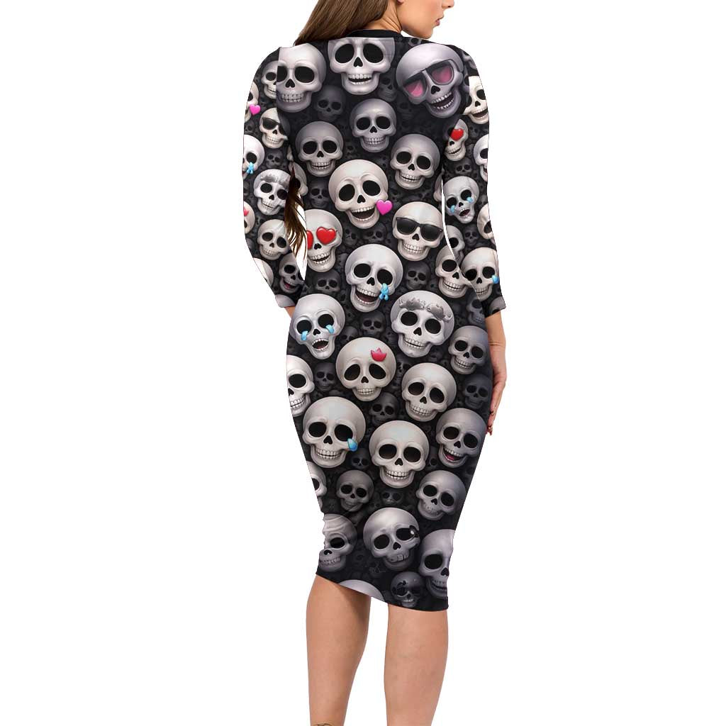 Emoji Skulls Long Sleeve Bodycon Dress Moodboard of the Dead
