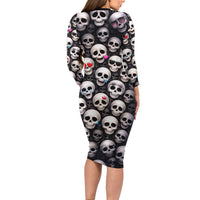 Emoji Skulls Long Sleeve Bodycon Dress Moodboard of the Dead