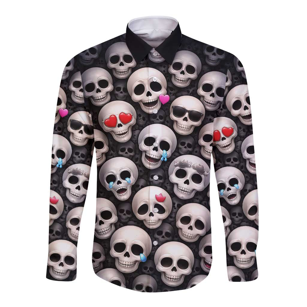 Emoji Skulls Long Sleeve Button Shirt Moodboard of the Dead