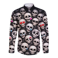 Emoji Skulls Long Sleeve Button Shirt Moodboard of the Dead