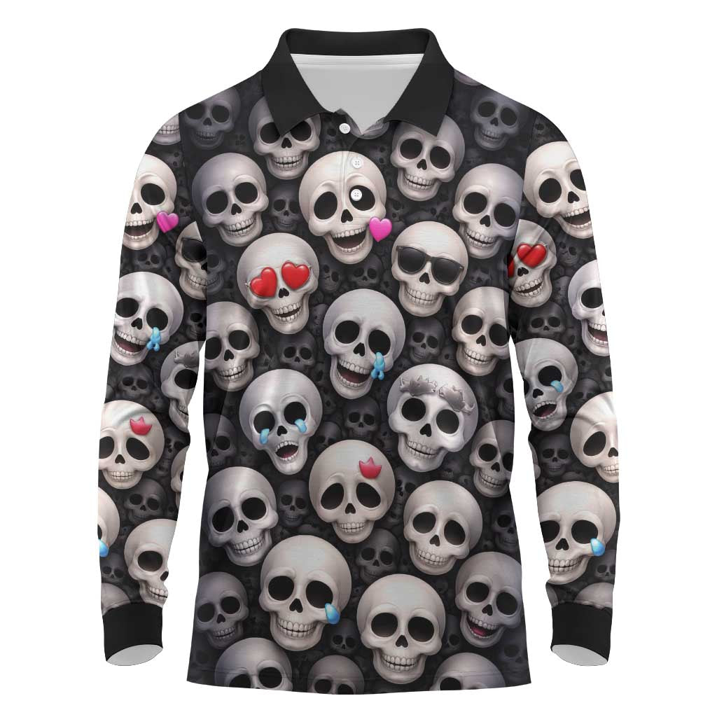 Emoji Skulls Long Sleeve Polo Shirt Moodboard of the Dead