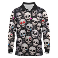 Emoji Skulls Long Sleeve Polo Shirt Moodboard of the Dead