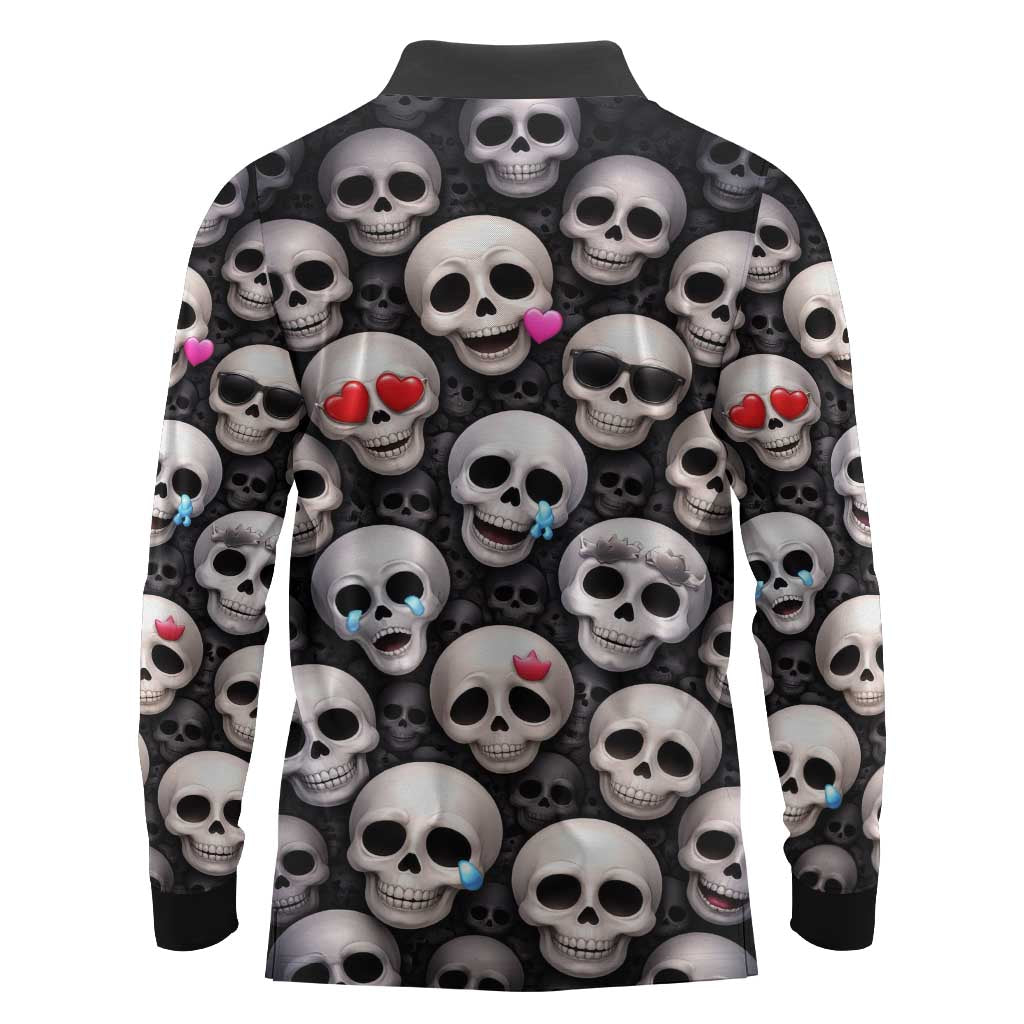 Emoji Skulls Long Sleeve Polo Shirt Moodboard of the Dead