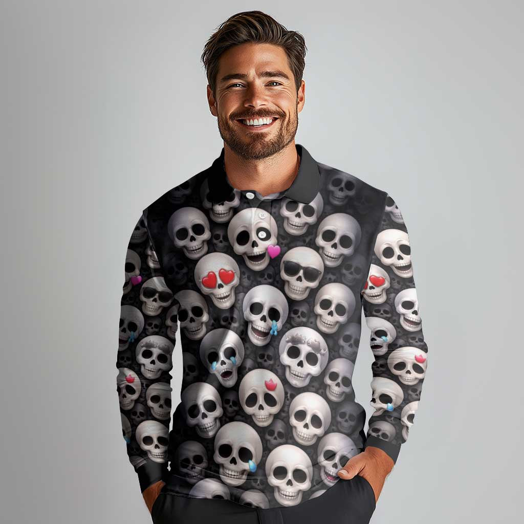 Emoji Skulls Long Sleeve Polo Shirt Moodboard of the Dead