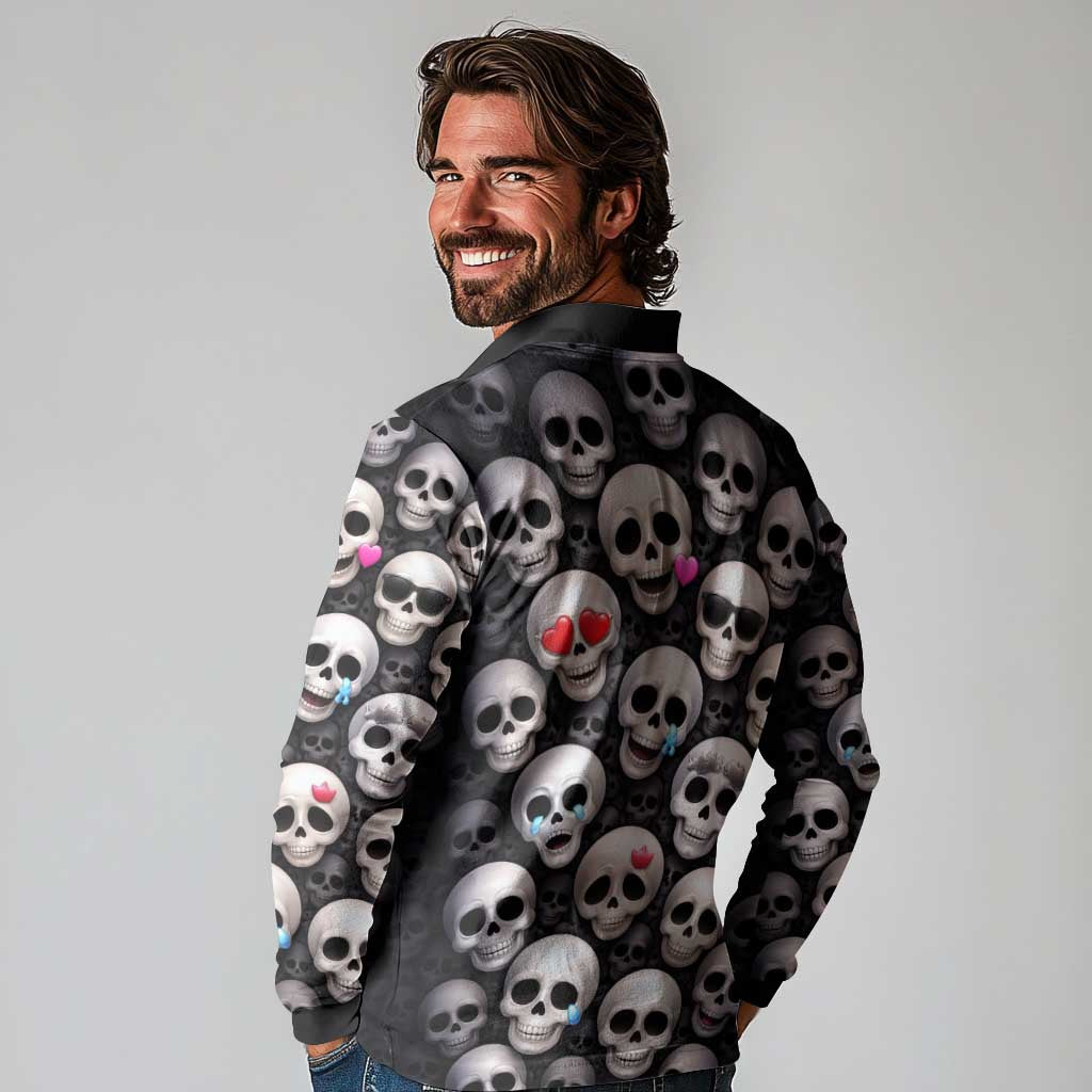 Emoji Skulls Long Sleeve Polo Shirt Moodboard of the Dead