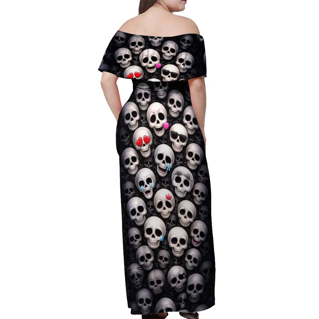 Emoji Skulls Off Shoulder Maxi Dress Moodboard of the Dead